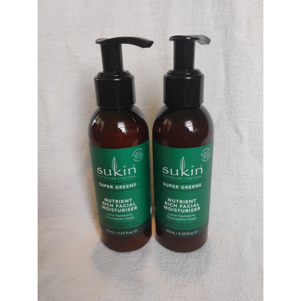 2 Bottles Of Sukin Super Greens Nutrient Rich Facial Moisturiser 125ml Each